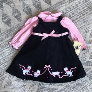 NWT Black embroidered dress with pink bodysuit